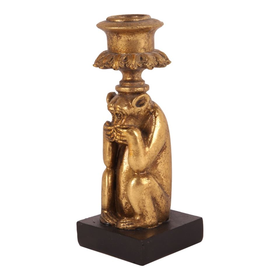 DS candlestick/holder monkey 15 cm, gold, Iwazaru