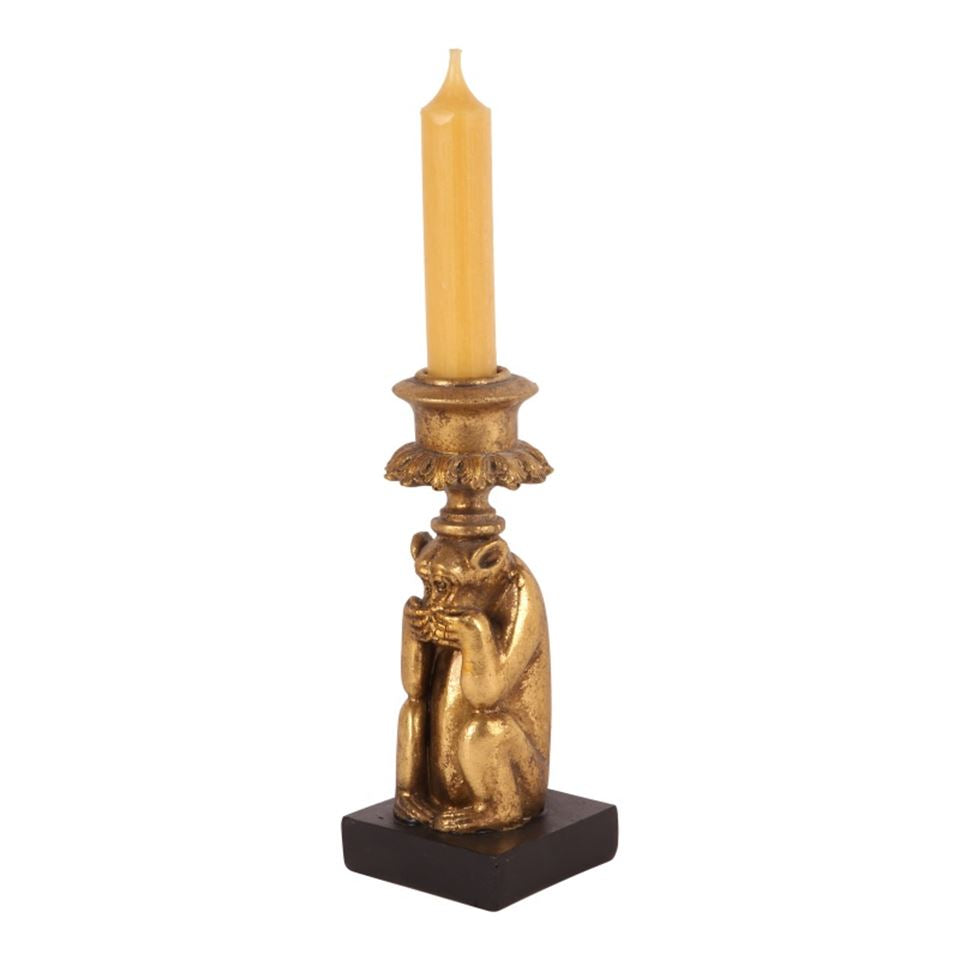 DS candlestick/holder monkey 15 cm, gold, Iwazaru