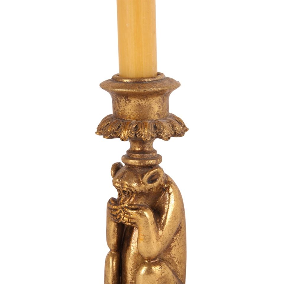 DS candlestick/holder monkey 15 cm, gold, Iwazaru