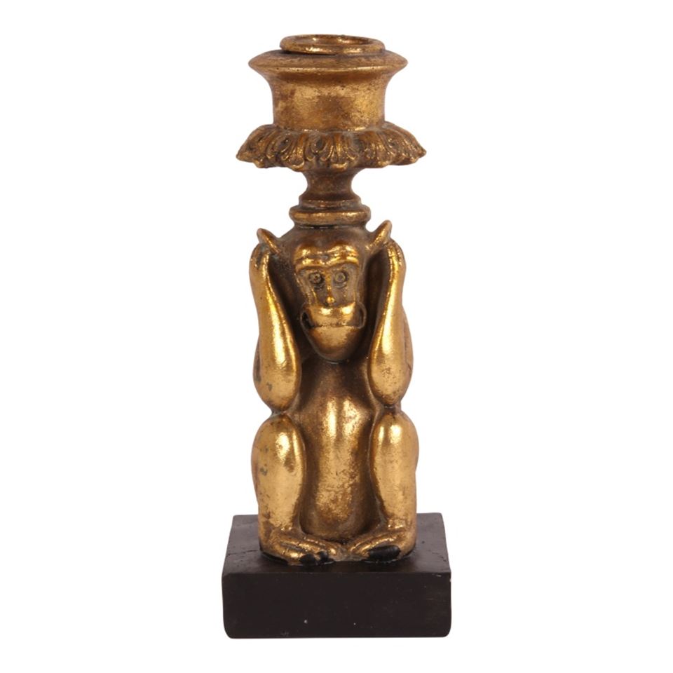 DS candlestick/holder monkey 15 cm, gold, Kikazaru