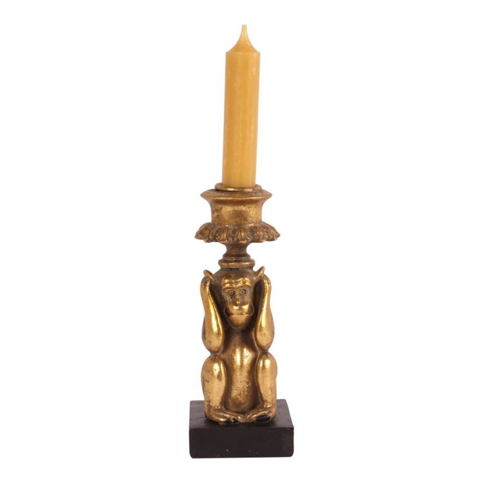 DS candlestick/holder monkey 15 cm, gold, Kikazaru