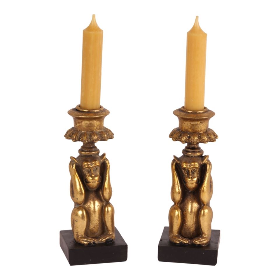 DS candlestick/holder monkey 15 cm, gold, Kikazaru