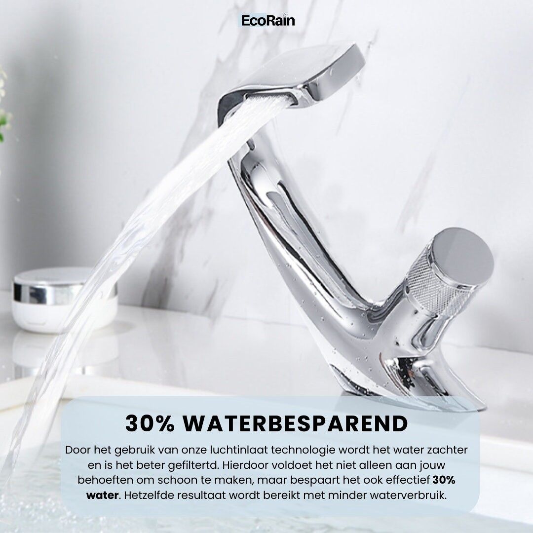 EcoRain designer basin mixer Tom with waterfall spout – chrome