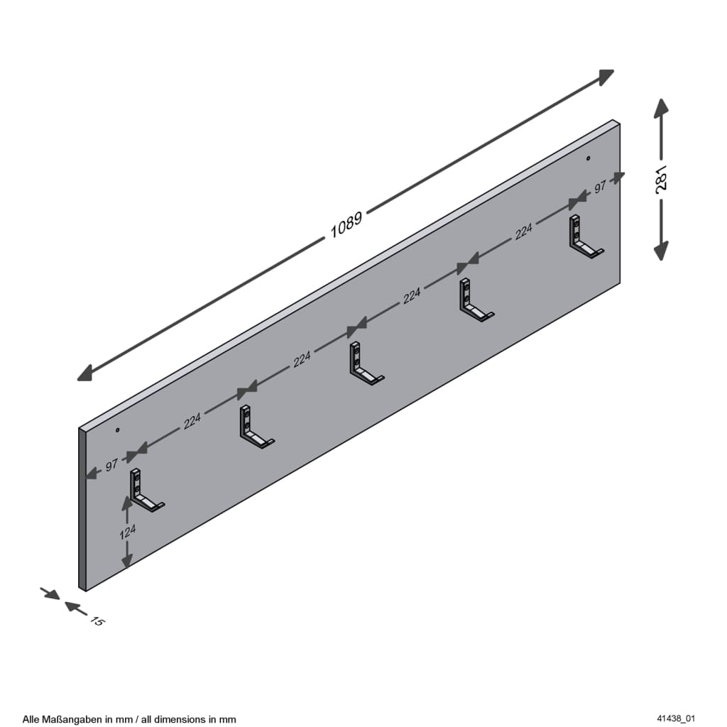 Fmd Wandgarderobe 108,9X1,5X28,1 Cm Artisan-Eiche