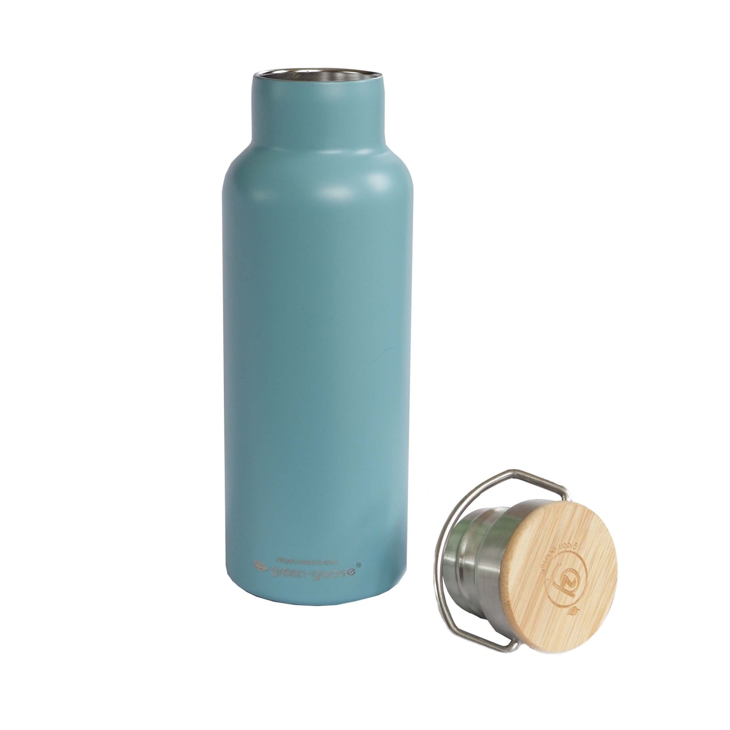 green-goose stainless steel thermos flask with bamboo cap | Blue