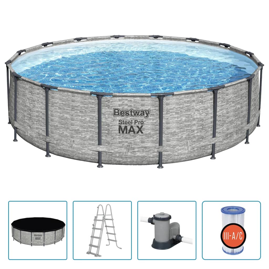 Bestway Power Steel Swimming Pool Rund 488X122 Cm