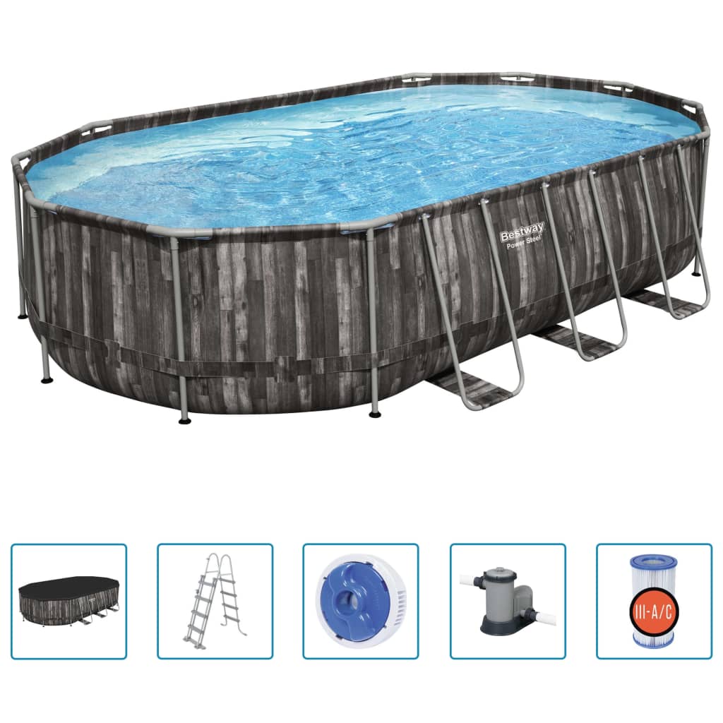 Bestway Power Steel Swimmingpool-Set Oval 488X305X107 Cm