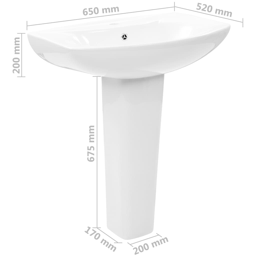 Freistehendes Waschbecken Mit Säule Keramik Weiß 650X520X200 Mm Grau