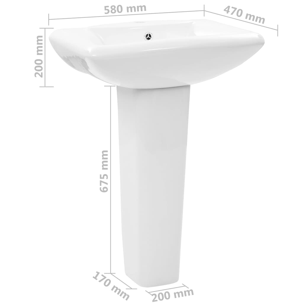 Freistehendes Waschbecken Mit Säule Keramik Weiß 580X470X200 Mm Weiß