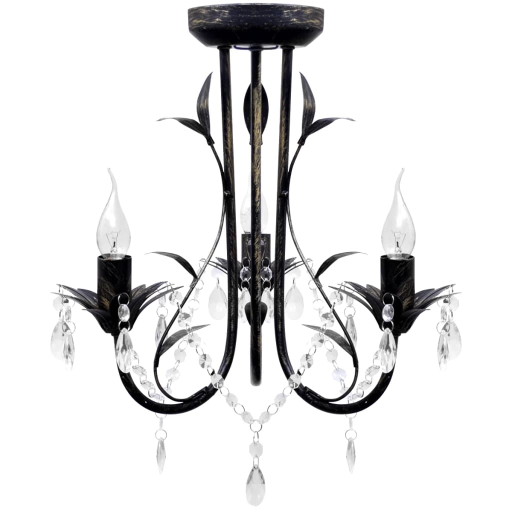 Decknlampe Art Novau Mit Kristallperlen 3 X E14 Schwarz