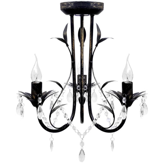 Decknlampe Art Novau Mit Kristallperlen 3 X E14 Schwarz