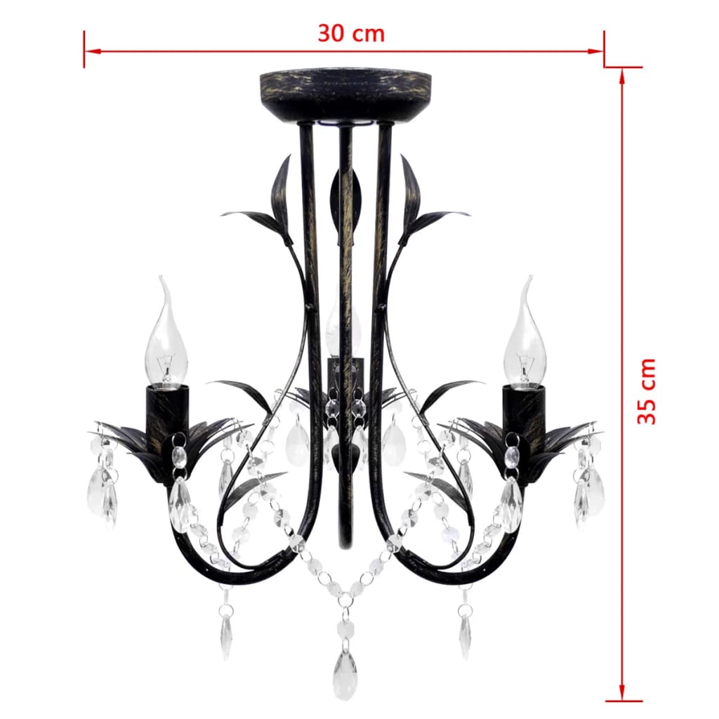 Decknlampe Art Novau Mit Kristallperlen 3 X E14 Schwarz