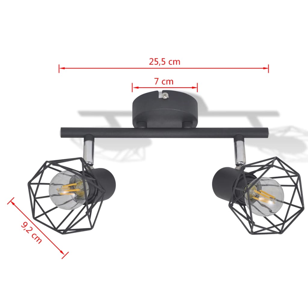 Deckenstrahler Mit 2 Led-Glühlampen Industrie-Stil Drahtschirm