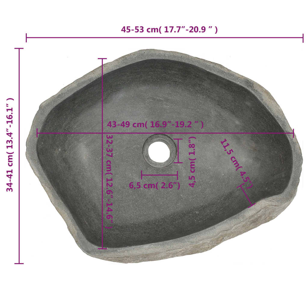 Waschbecken Flussstein Oval (45-53)X(34-41) Cm