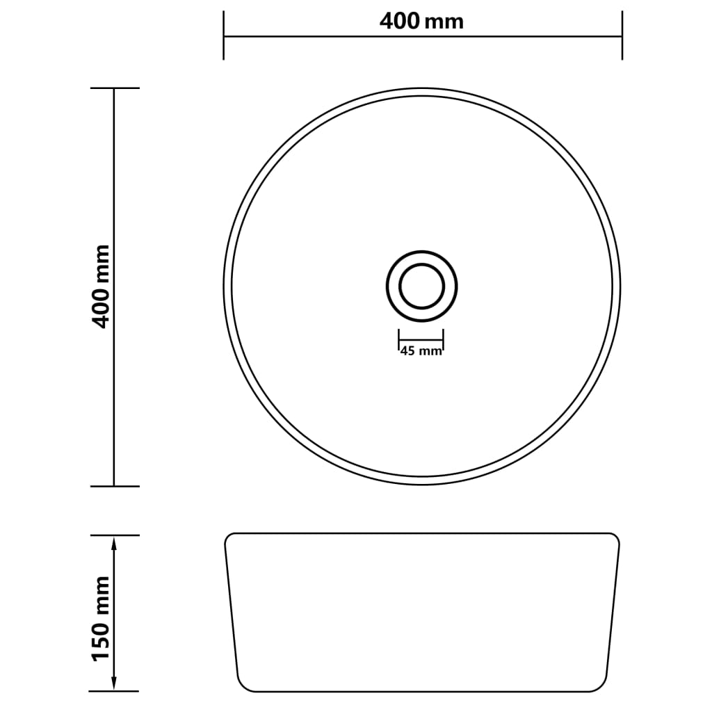 Luxuriöses Waschbecken Rund Matt Schwarz 40X15 Cm Keramik