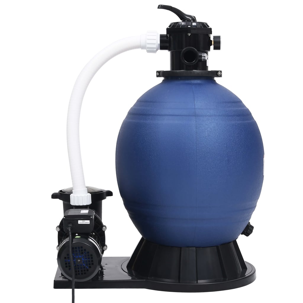 Sandfilter Mit 7-Wege-Ventil Und 1000 W Pumpe Blau Schwarz Blau