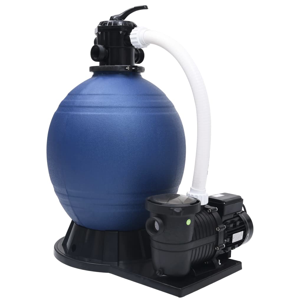 Sandfilter Mit 7-Wege-Ventil Und 1000 W Pumpe Blau Schwarz Blau