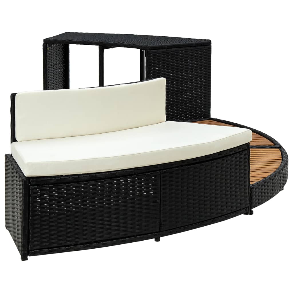 Whirlpool-Einfassung Schwarz Poly Rattan Und Massivholz Akazie