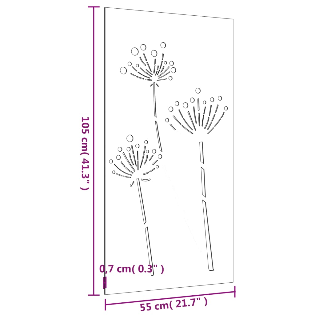 Garten-Wanddeko 105X55 Cm Cortenstahl Blumen-Design