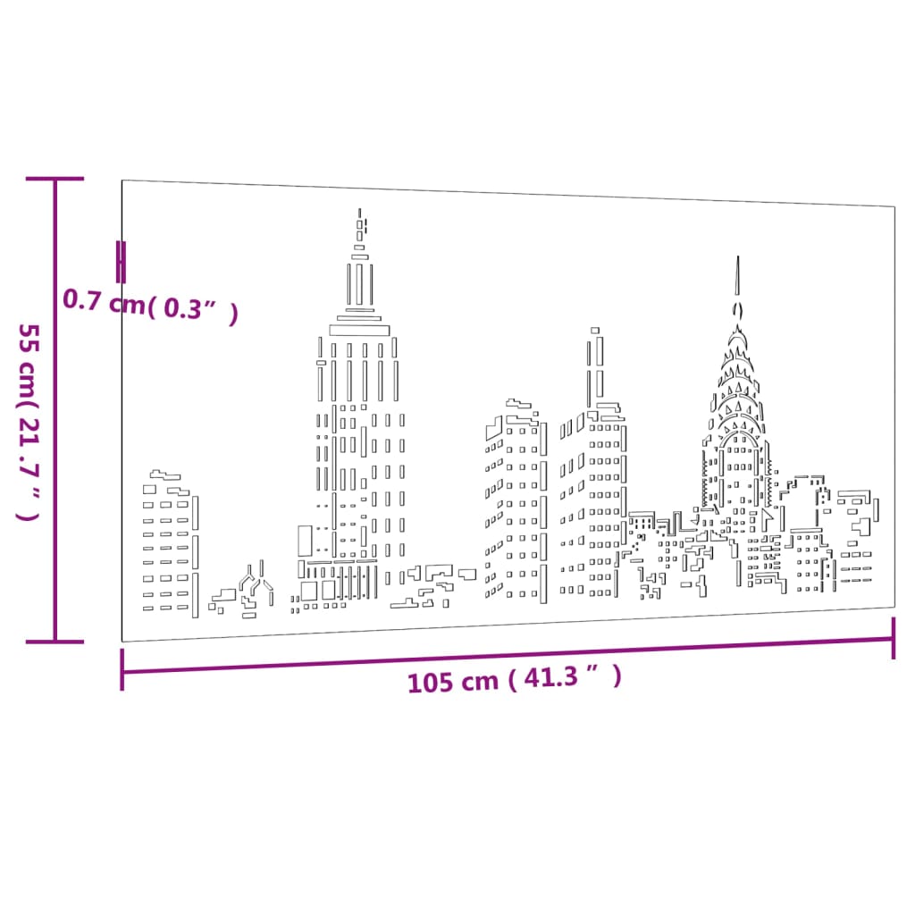 Garten-Wanddeko 105X55 Cm Cortenstahl Skyline-Design