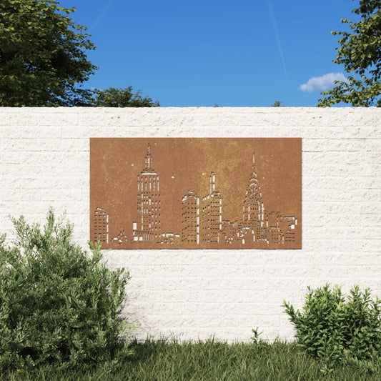 Garten-Wanddeko 105X55 Cm Cortenstahl Skyline-Design