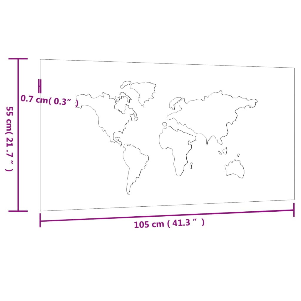 Garten-Wanddeko 105X55 Cm Cortenstahl Weltkarten-Design