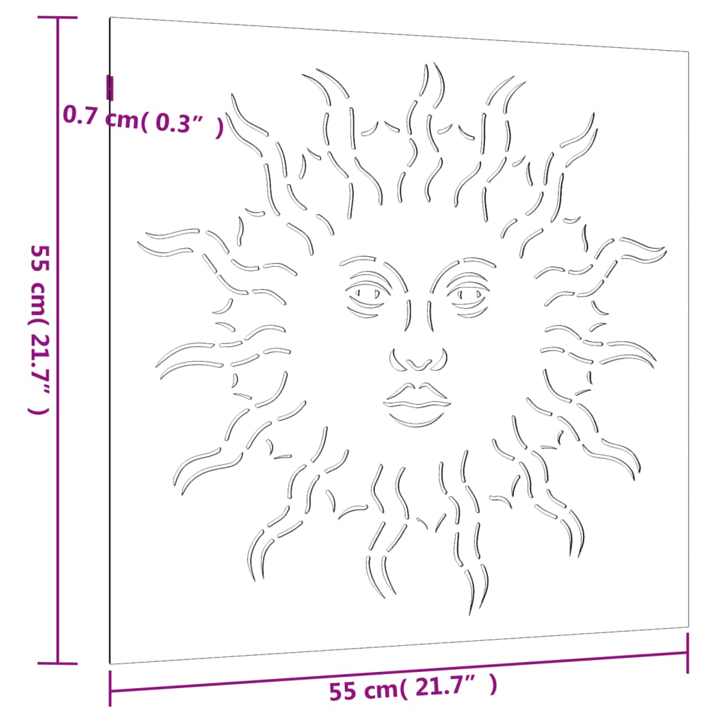 Garten-Wanddeko 55X55 Cm Cortenstahl Sonne-Design