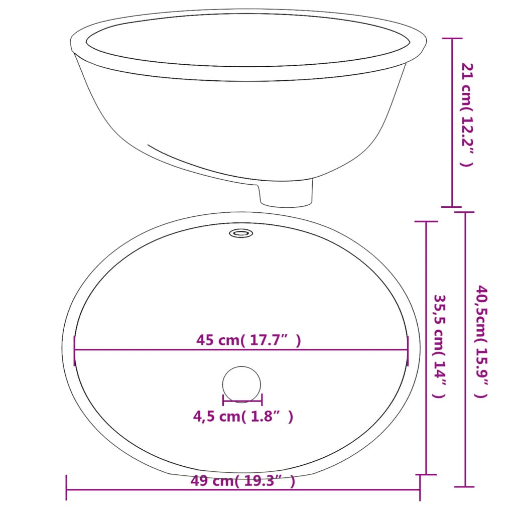 Waschbecken Weiß 49X40,5X21 Cm Oval Keramik