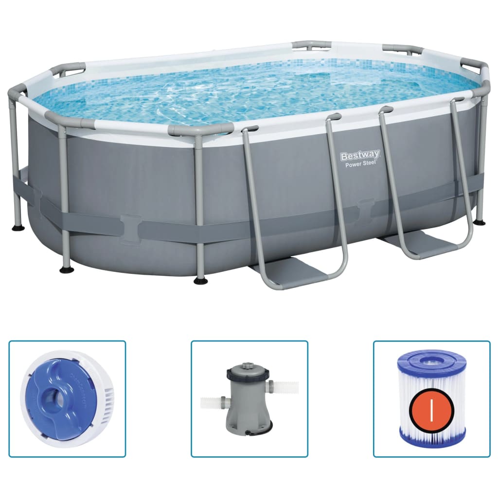 Bestway Power Steel Aufstellpool Oval 305X200X84 Cm