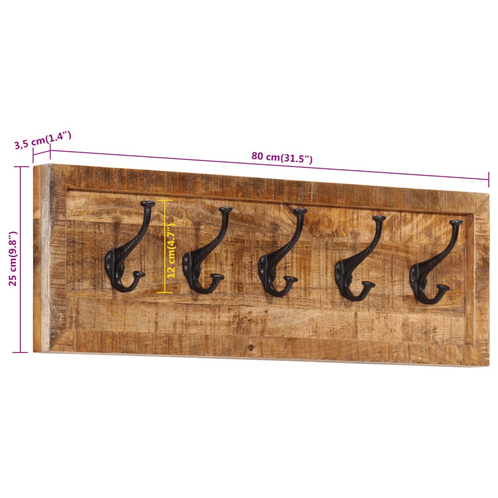 Wandgarderobe Mit 5 Haken Massivholz Mango