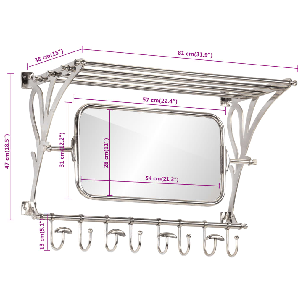 Wandgarderobe Mit Kleiderhaken & Spiegel Aluminium