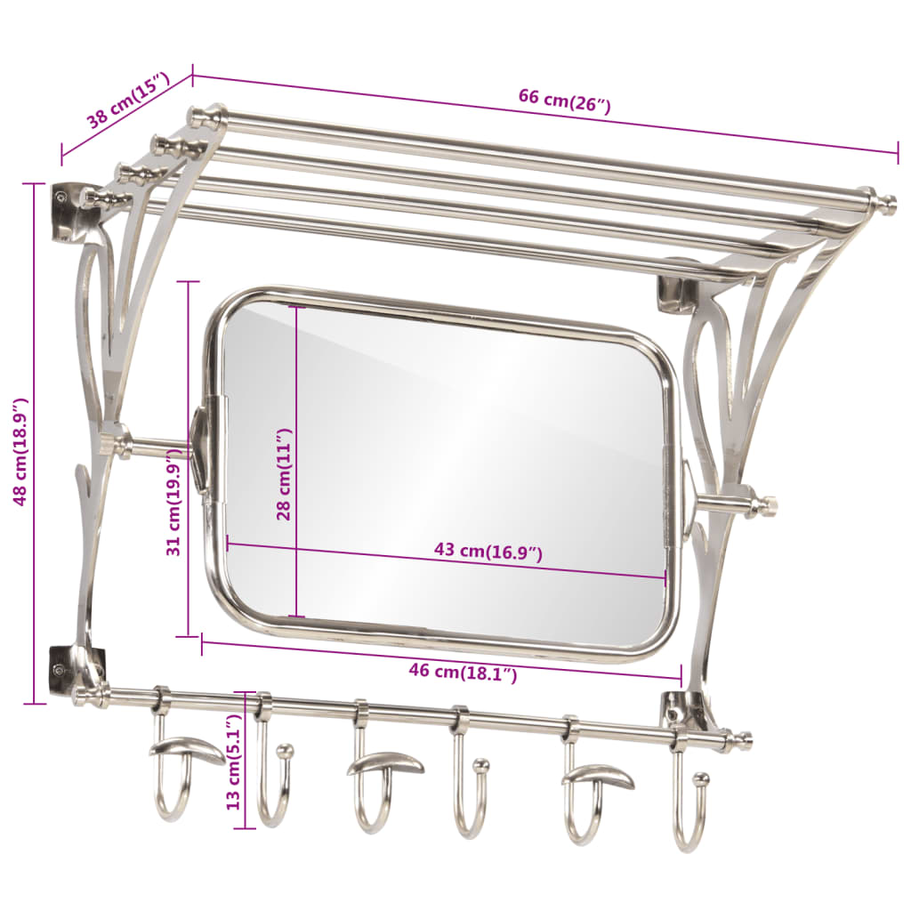 Wandgarderobe Mit Kleiderhaken & Spiegel Aluminium Rosa