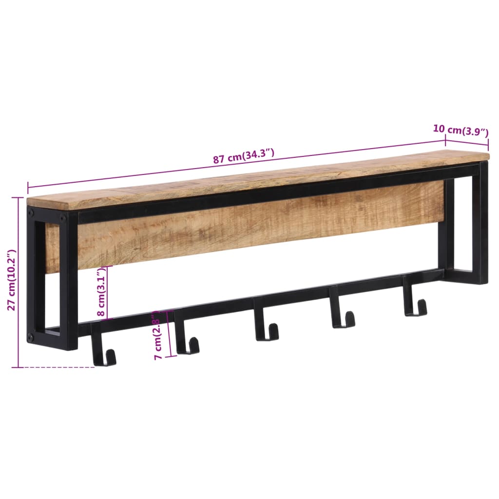 Garderobe 87X10X27 Cm Raues Massivholz Mango