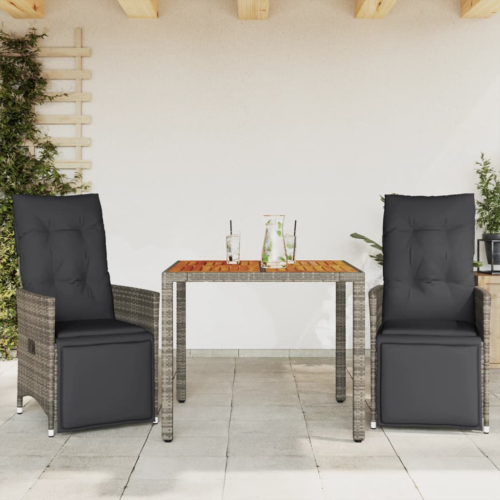 7-Tlg. Garten-Bistro-Set Mit Kissen Grau Poly Rattan