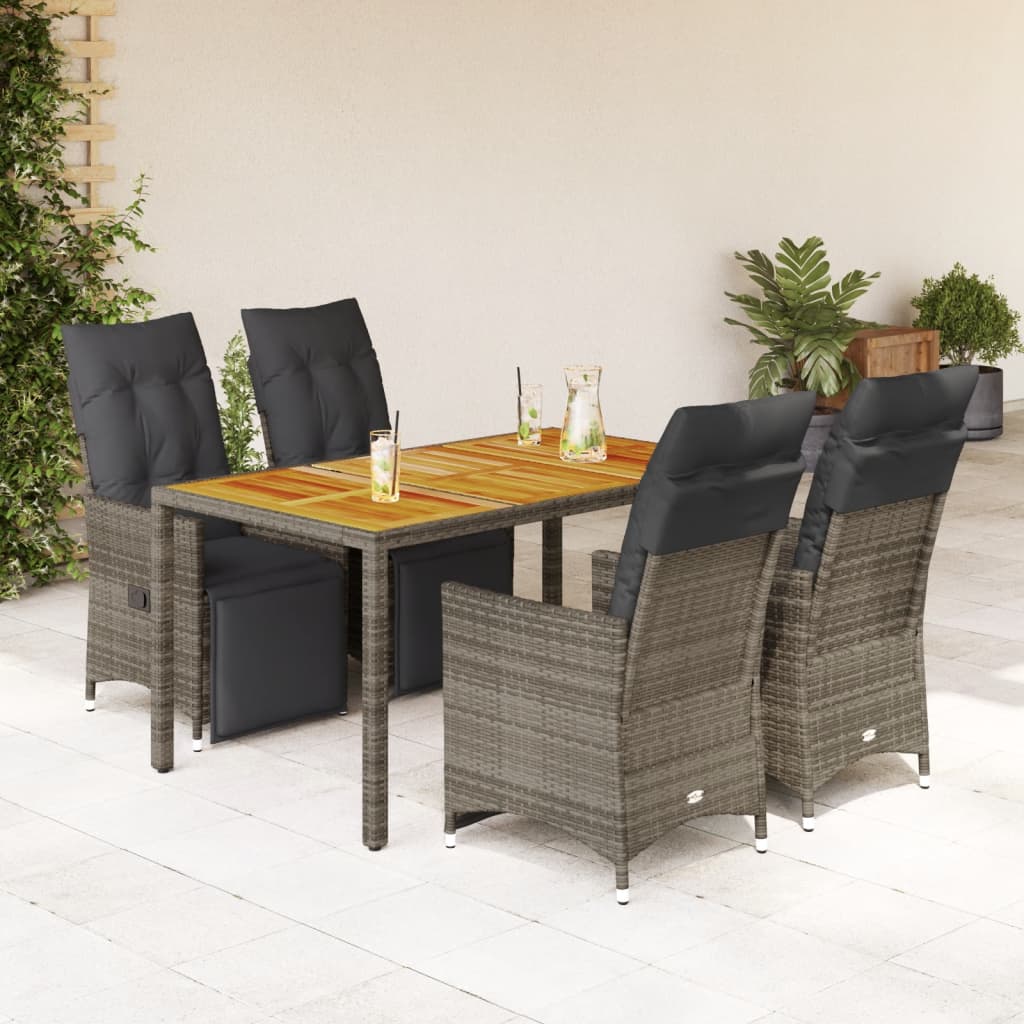 7-Tlg. Garten-Bistro-Set Mit Kissen Grau Poly Rattan