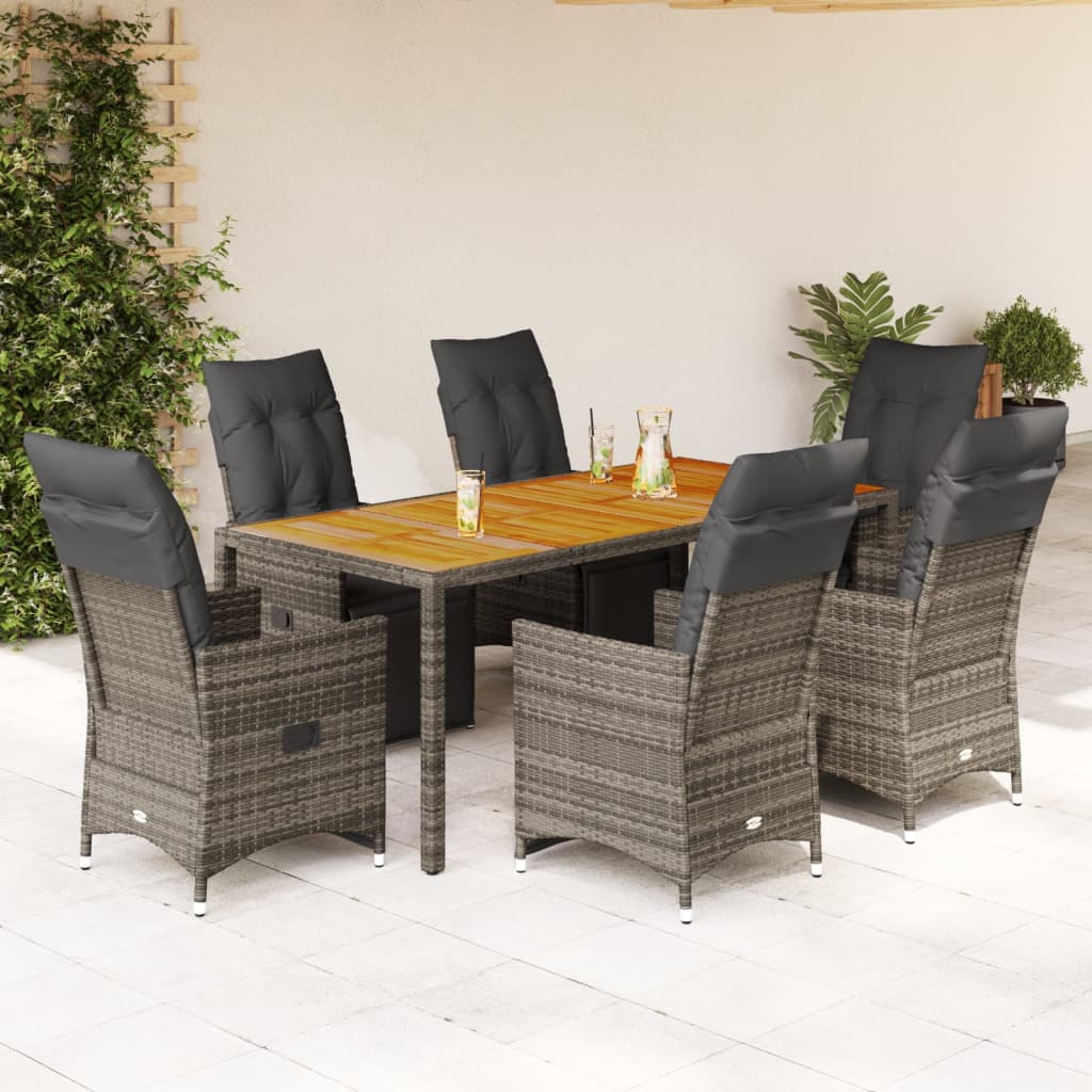 7-Tlg. Garten-Bistro-Set Mit Kissen Grau Poly Rattan