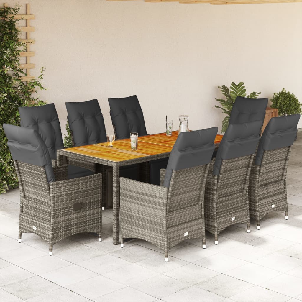 7-Tlg. Garten-Bistro-Set Mit Kissen Grau Poly Rattan