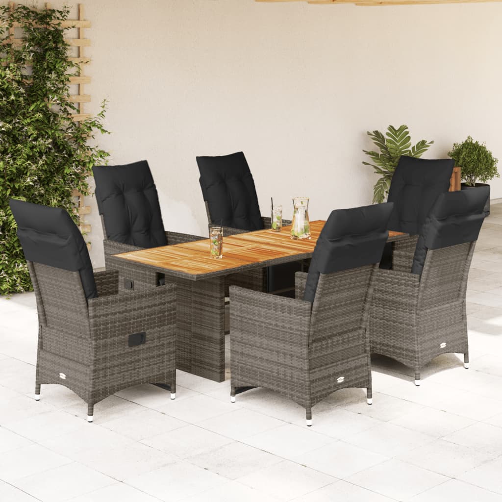 7-Tlg. Garten-Bistro-Set Mit Kissen Grau Poly Rattan