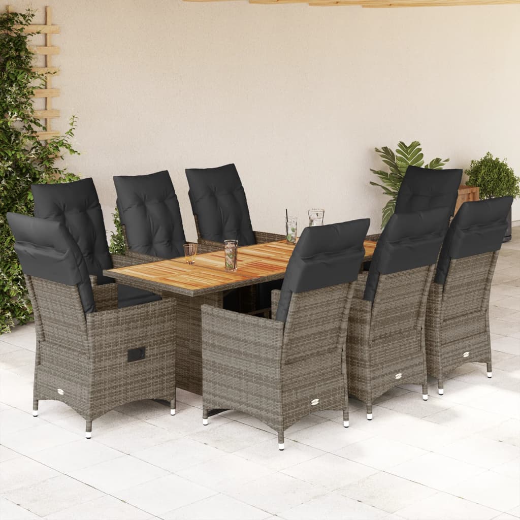 7-Tlg. Garten-Bistro-Set Mit Kissen Grau Poly Rattan