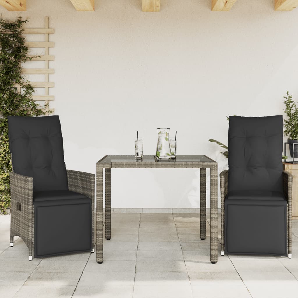 7-Tlg. Garten-Bistro-Set Mit Kissen Grau Poly Rattan