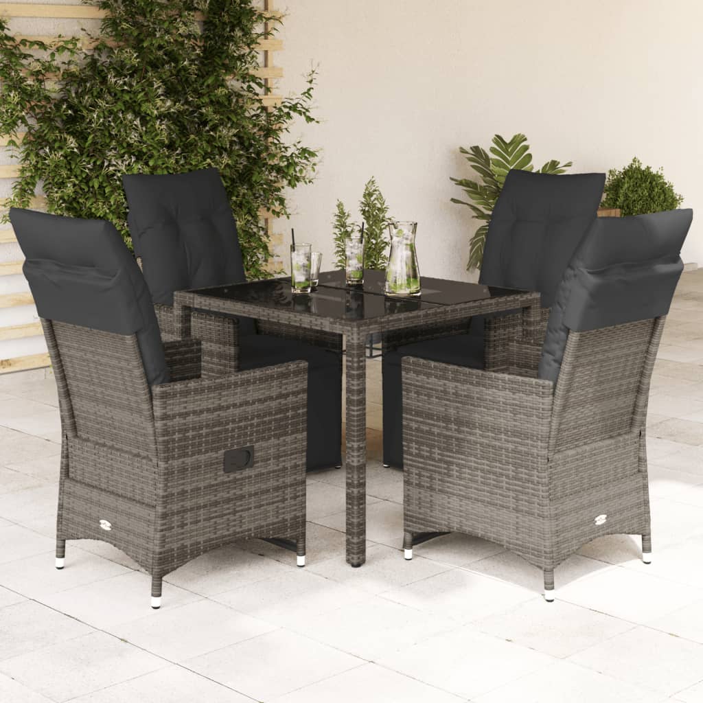 7-Tlg. Garten-Bistro-Set Mit Kissen Grau Poly Rattan