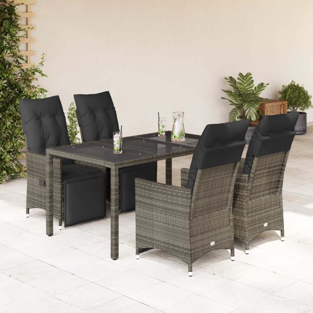 7-Tlg. Garten-Bistro-Set Mit Kissen Grau Poly Rattan