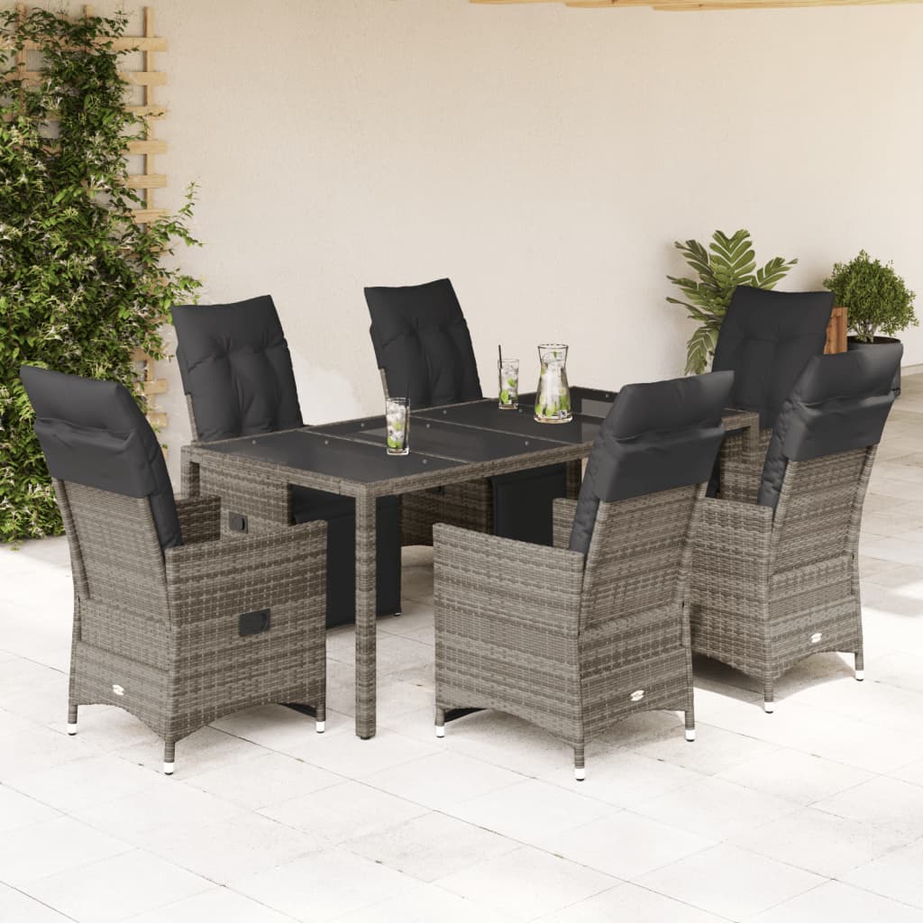 7-Tlg. Garten-Bistro-Set Mit Kissen Grau Poly Rattan