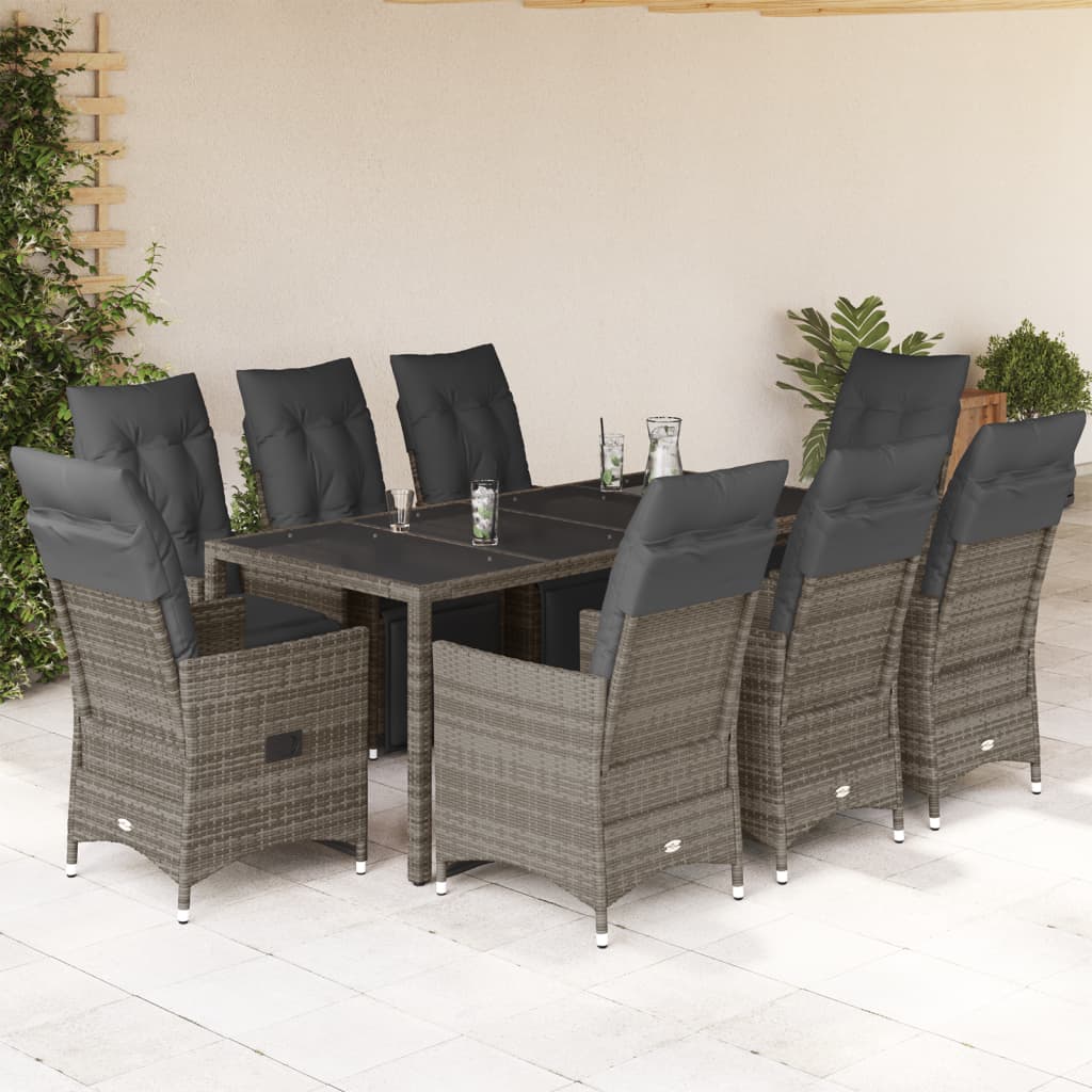 7-Tlg. Garten-Bistro-Set Mit Kissen Grau Poly Rattan