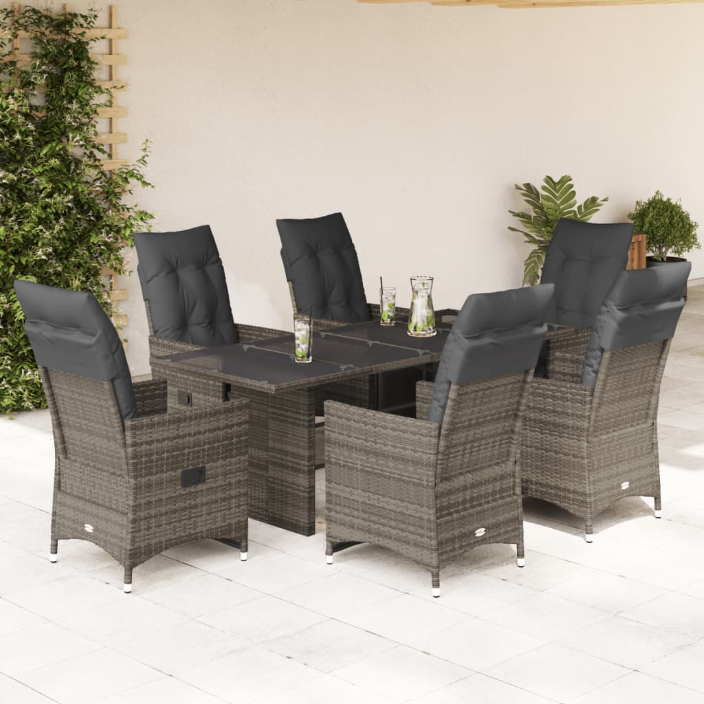 7-Tlg. Garten-Bistro-Set Mit Kissen Grau Poly Rattan