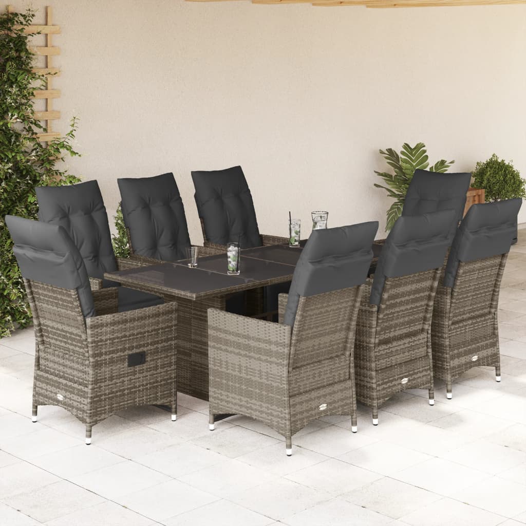 7-Tlg. Garten-Bistro-Set Mit Kissen Grau Poly Rattan