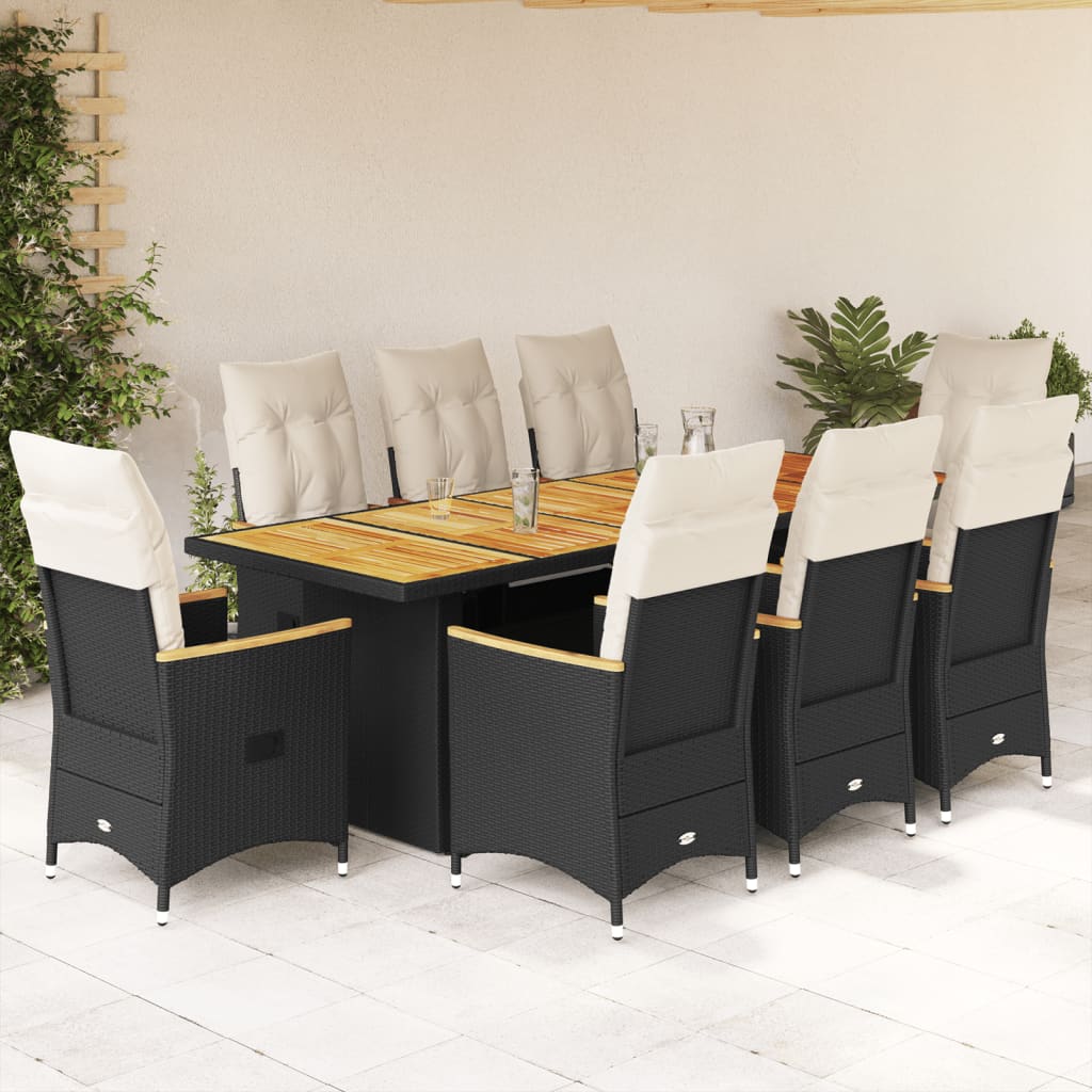 9-Tlg. Garten-Bistro-Set Mit Kissen Poly Rattan