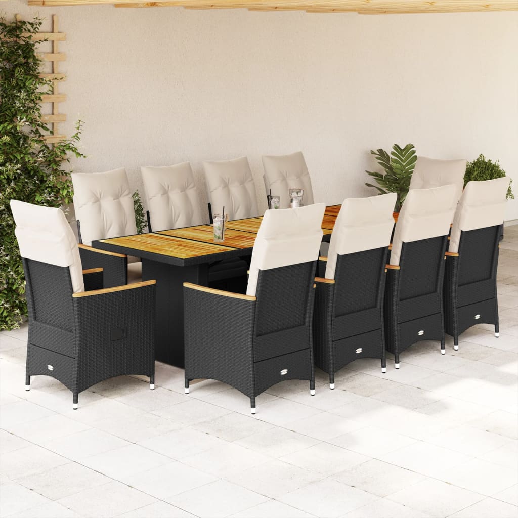 9-Tlg. Garten-Bistro-Set Mit Kissen Poly Rattan