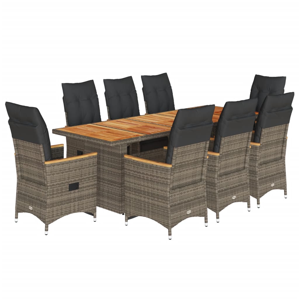 9-Tlg. Garten-Bistro-Set Mit Kissen Poly Rattan