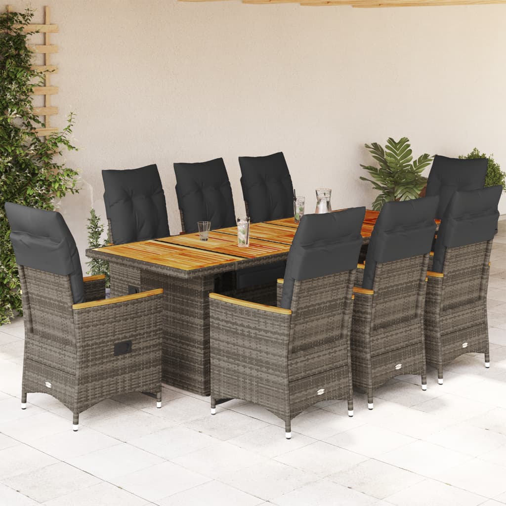 9-Tlg. Garten-Bistro-Set Mit Kissen Poly Rattan